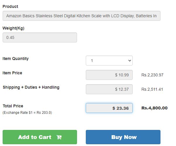 Kapruka Global Shop price breakdown